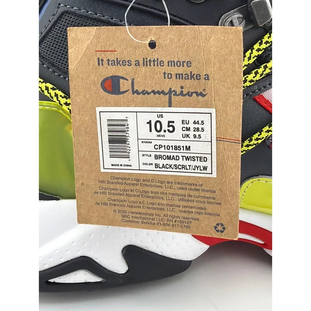 Champion Bromad Twisted Sneakers Mens‎ 10.5 Black Scarlet Yellow New CP101851M
